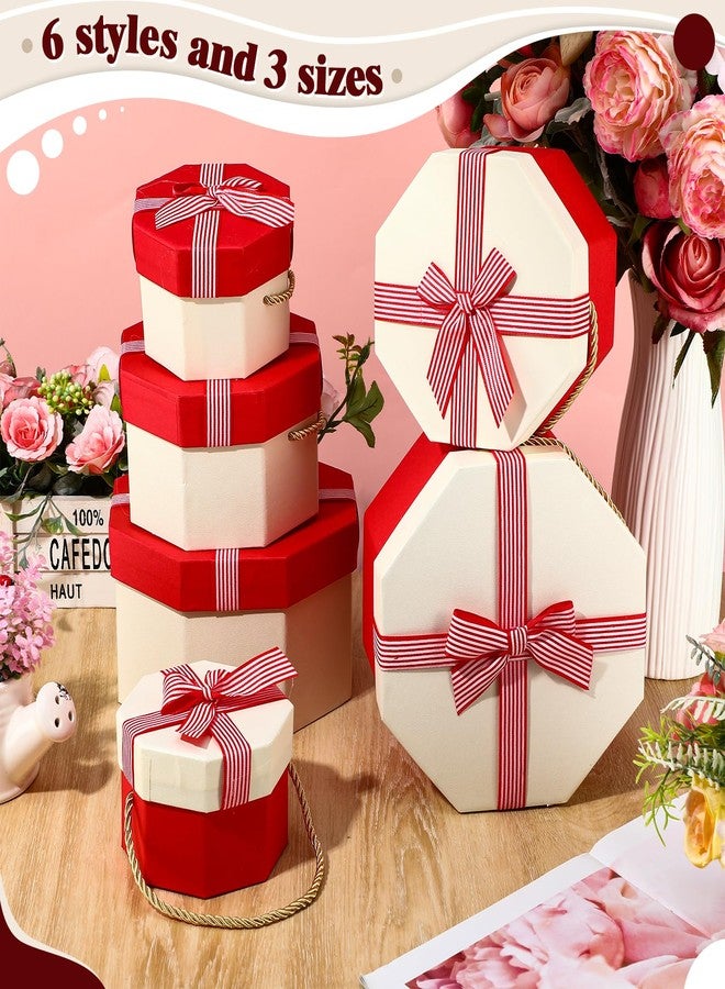 ReliThick 6 Pack Valentines Day Large Nesting Gift Boxes with Lid Ribbon Assorted Sizes Octagonal Shaped Boxes for Presents Wrapping Gift Wedding Anniversary Birthday Party Favor(Red and White) - Image 3